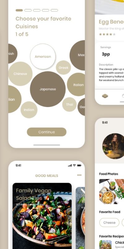 美食、食谱app ui .xd素材下载