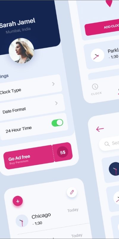 世界时钟app ui .xd素材下载