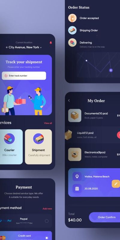 深色主题快递app ui .xd素材下载