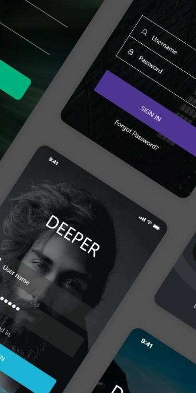 一组暗黑风格app 登录页面ui .sketch素材下载