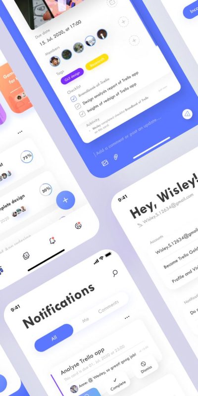 任务管理、团队协作工具Trello app ui redesign .sketch素材下载