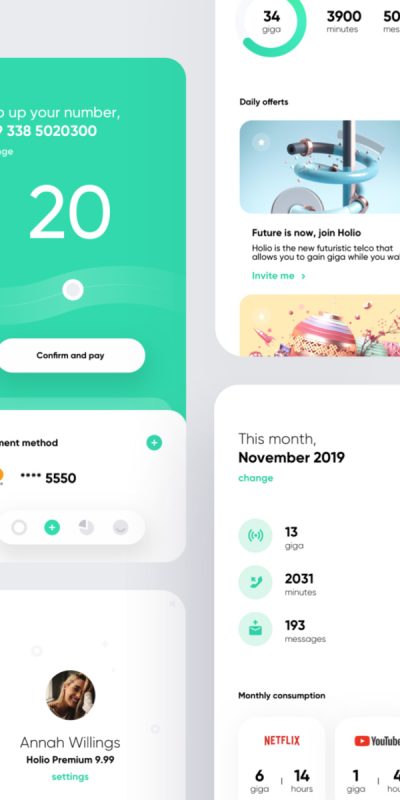 Holio Telco 电信服务app ui .sketch素材下载
