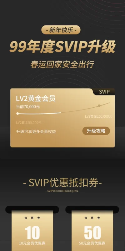 黑金风VIP权益特权专区会员中心体检项目活动介绍H5 UI长图PSD素材(39)