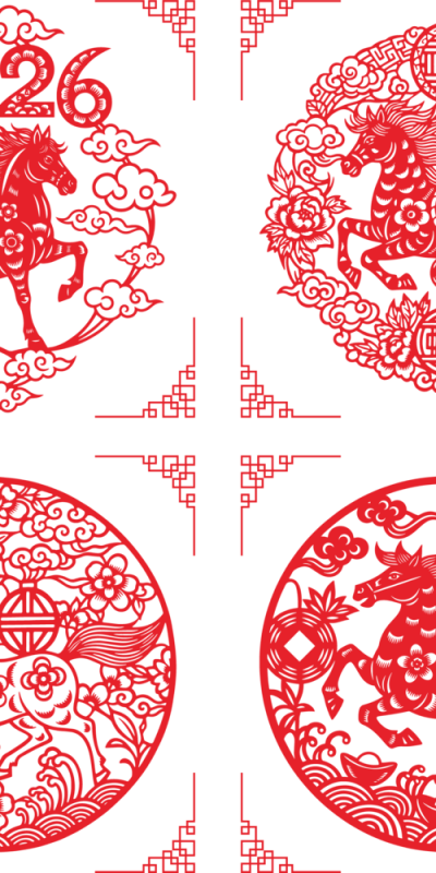 2026马年新年春节红色窗花剪纸窗贴喜庆装饰模板AI矢量设计素材(1)