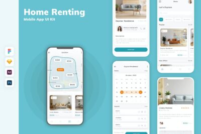 房屋租赁移动应用APP UI KIT (SKETCH,FIG,XD,PSD)