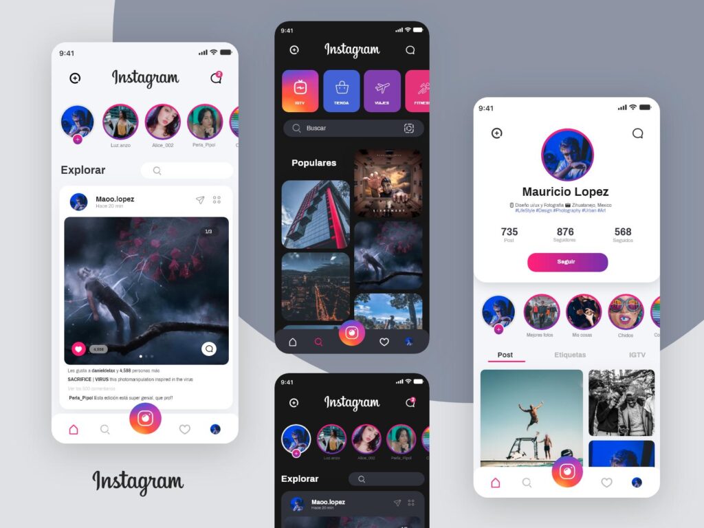 黑白2个风格instgram app ui .xd素材下载