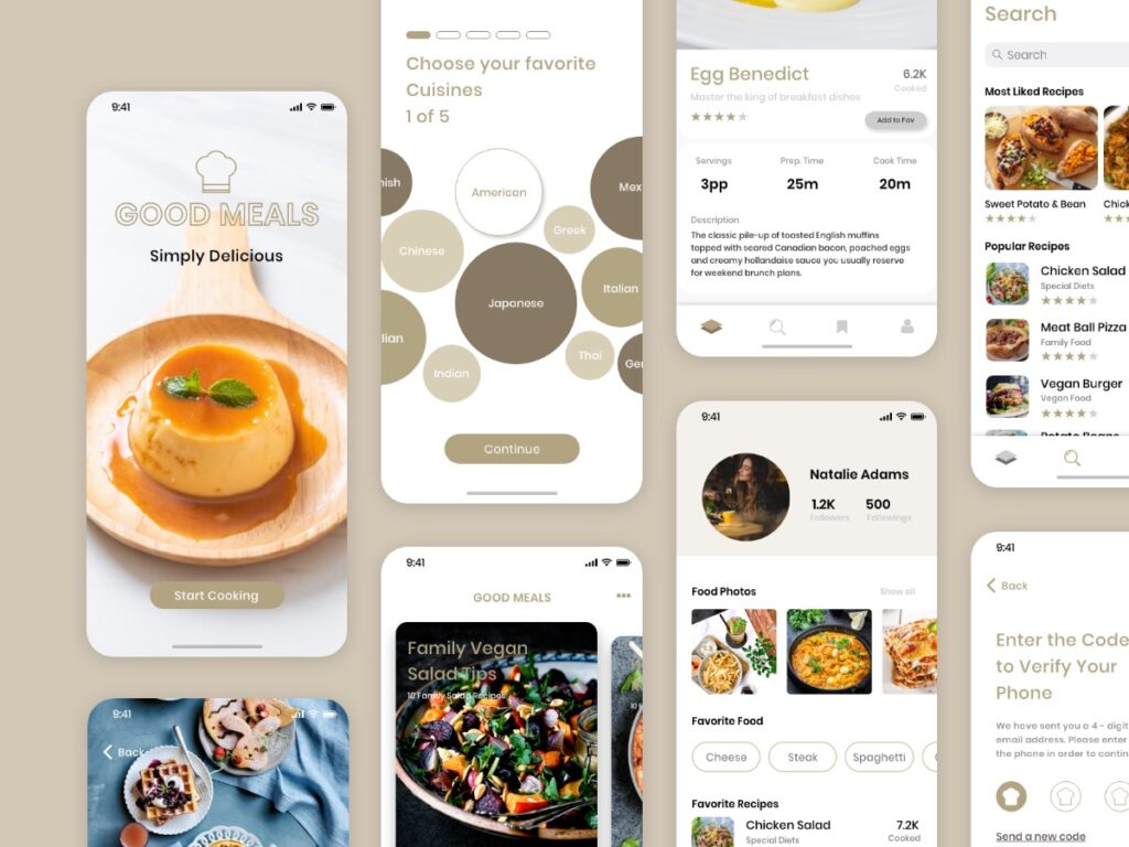 美食、食谱app ui .xd素材下载