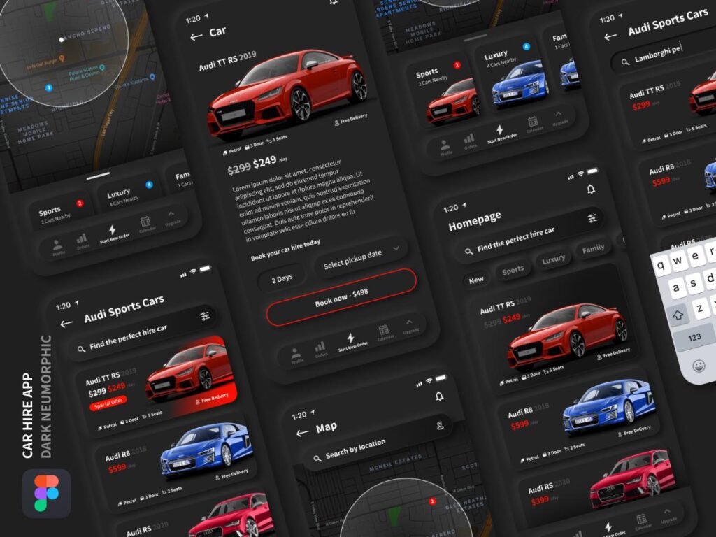 深色主题租车app ui .fig素材下载