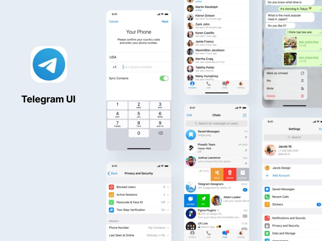 明暗两个主题telegram app UI .fig .sketch素材下载