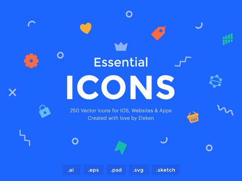 250个实用基础图标集Essential Icons .psd .sketch .svg .ai素材下载