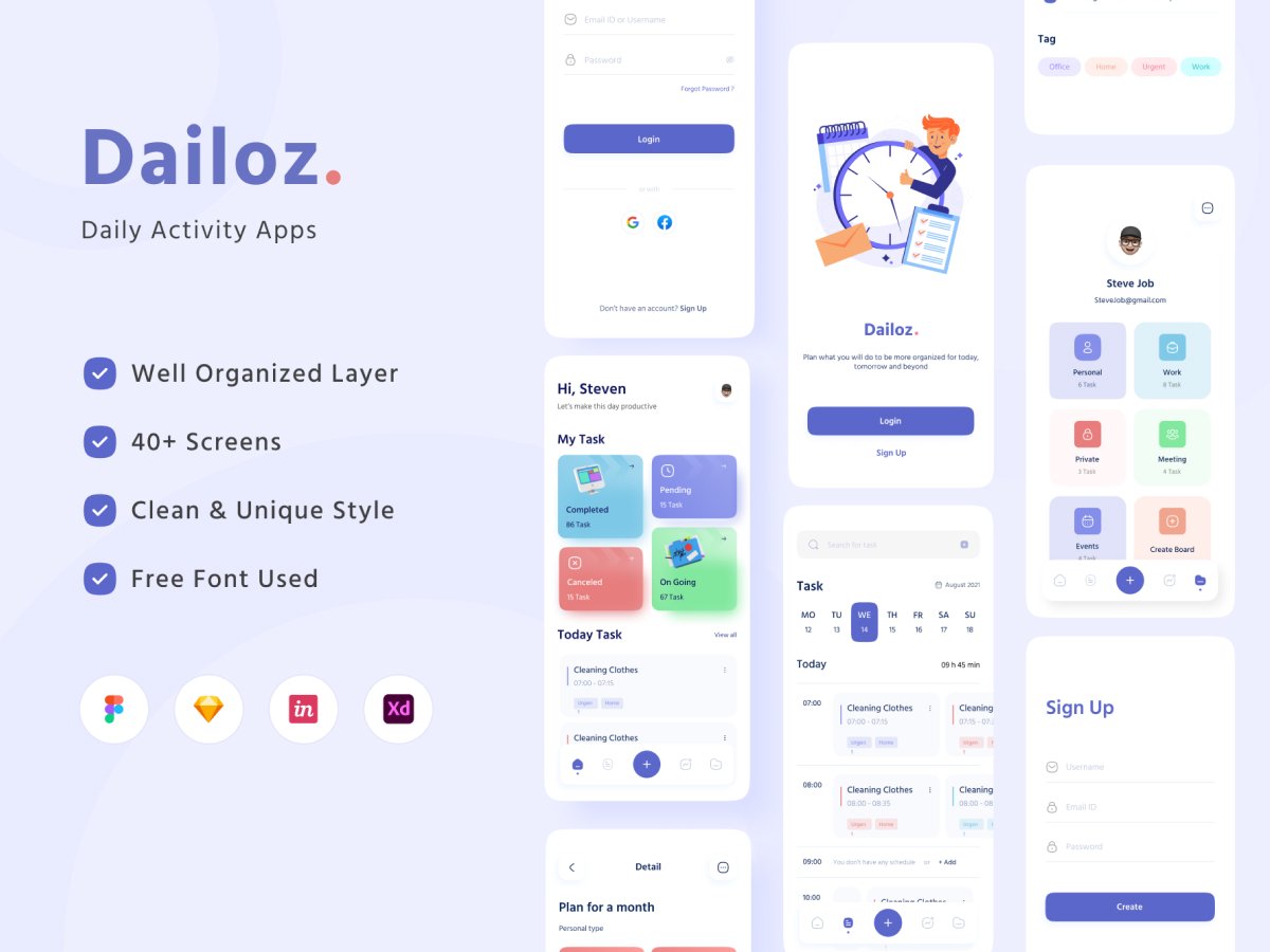 Dailoz  任务管理app ui .xd .fig .sketch素材下载