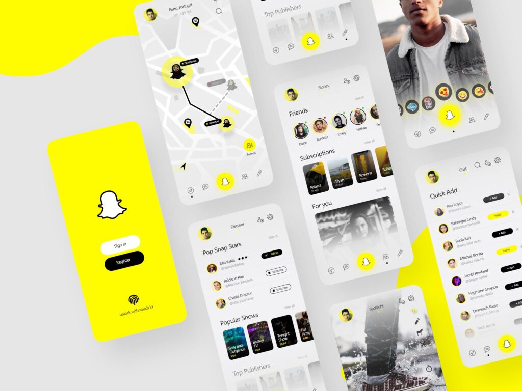 私密社交app Snapchat ui redesign .xd素材下载