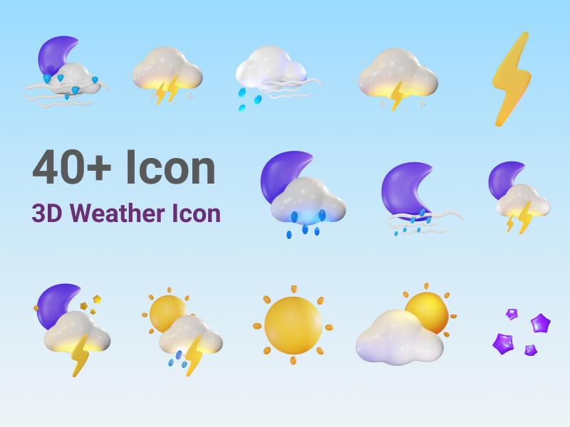 40+ 3D风格天气图标 .png素材下载