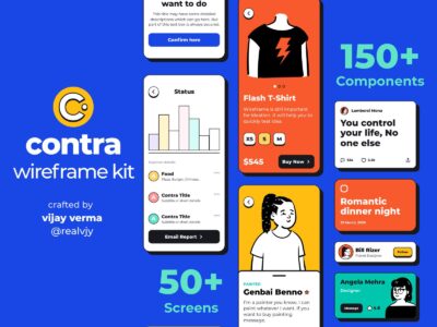 Contra – 开源app Wireframe Kit .fig .xd .sketch素材下载