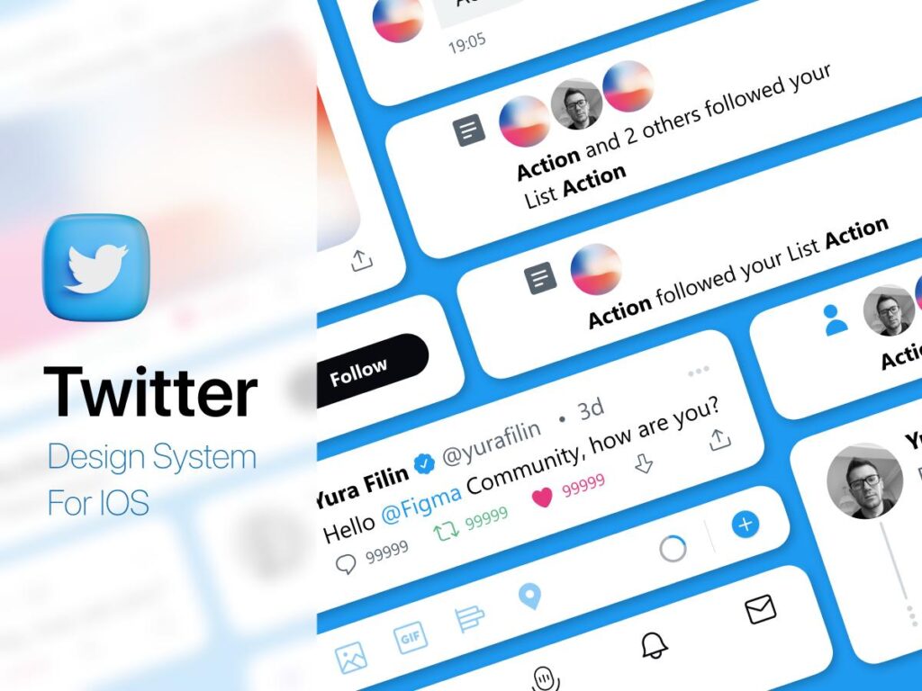 Twitter IOS Design System 社交app ui设计系统 .fig素材下载