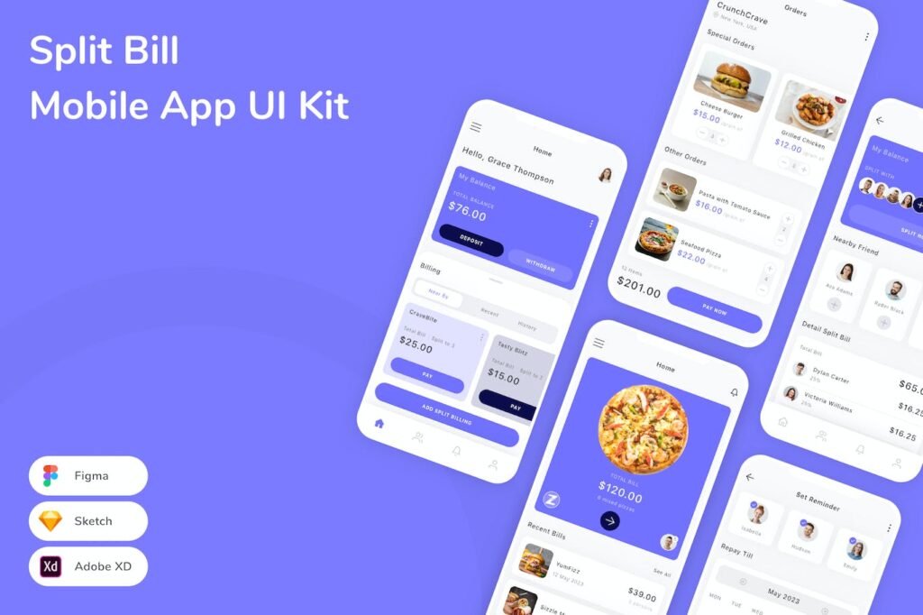 拆分账单移动应用APP UI KIT (SKETCH,FIG,XD)