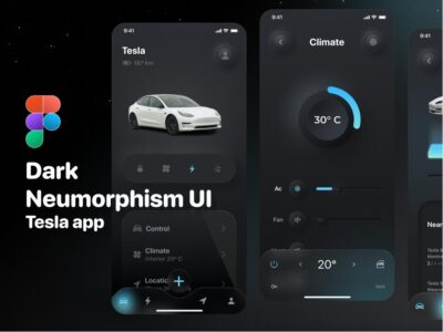 深色新拟物风格Tesla 汽车 app ui .fig素材下载