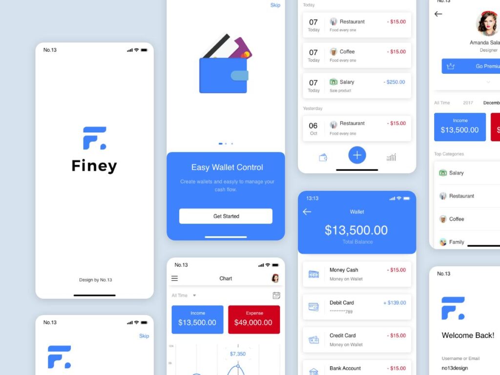 金融app ui Finey .xd素材下载