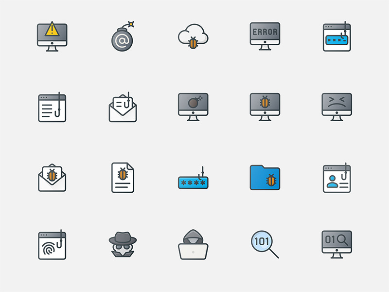 30个网络犯罪、黑客、bug相关的图标.sketch素材下载