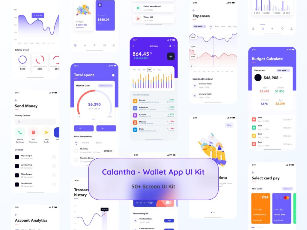 Calantha – Wallet App UI Kit .fig素材下载