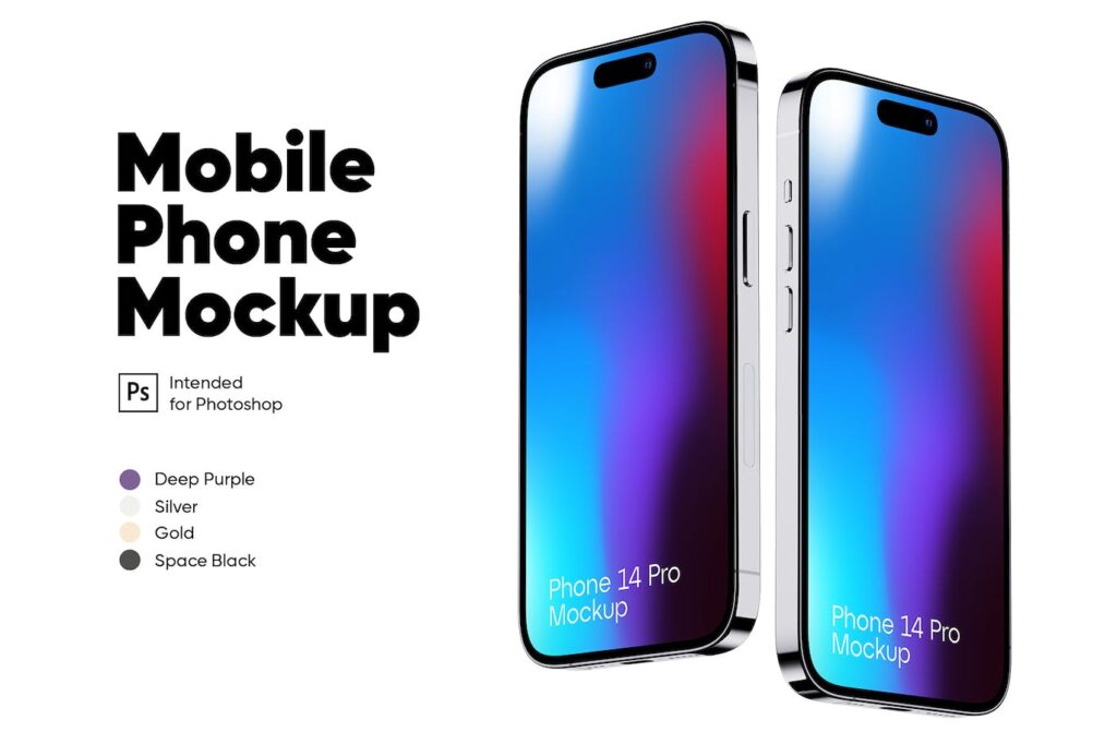 iPhone 14 Pro 双屏幕展示手机样机下载 (PSD)