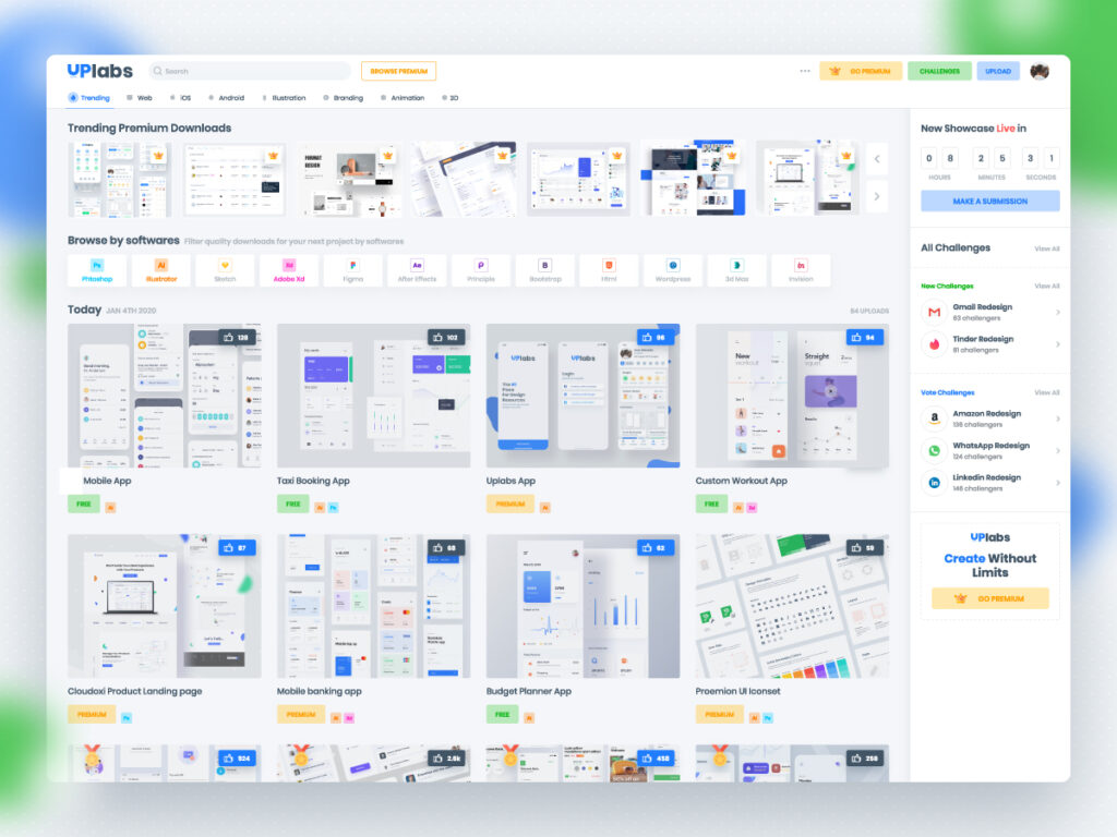 uplabs资源分享网站UI redesign .xd .ai素材下载