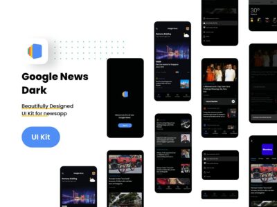 Google News 深色主题新闻app ui .xd素材下载