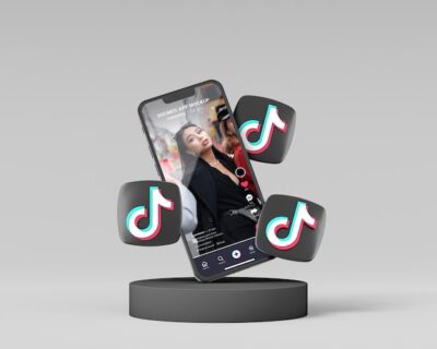 展示台tiktok Logo元素苹果手机样机模板[psd]