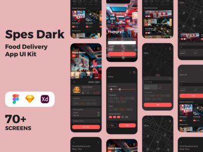 暗色主题成套餐饮美食外卖app ui spec .xd .sketch .fig素材下载