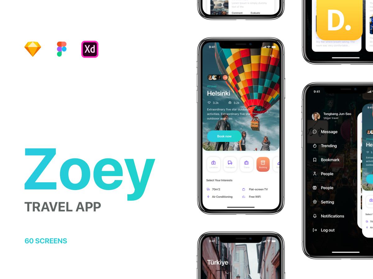 Zoey 旅游app ui kit .sketch .fig .xd素材下载