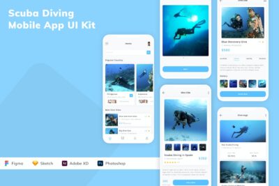 潜水手机应用APP UI KIT (SKETCH,FIG,XD,PSD)