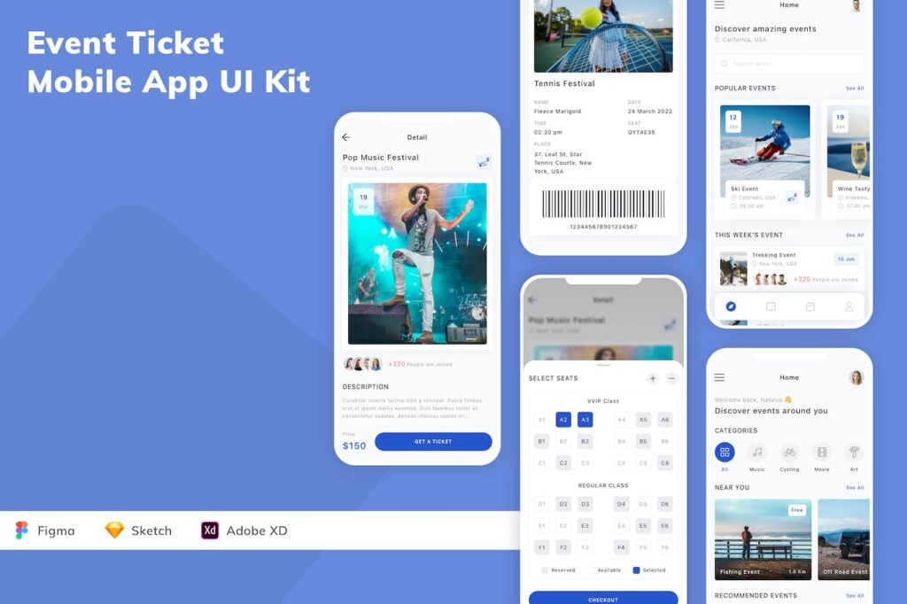 活动门票移动应用APP UI KIT (SKETCH,FIG,XD)