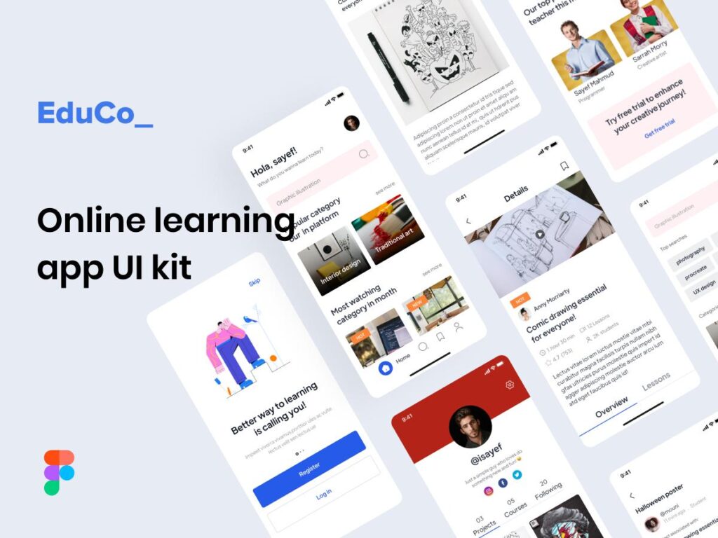 EduCo 在线教育学习app ui .fig .sketch素材下载