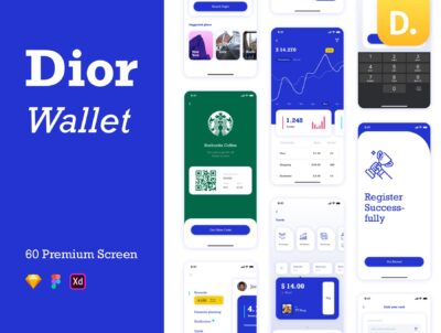 Dior – 钱包应用Wallet app UI Kit .fig .xd .sketch素材下载