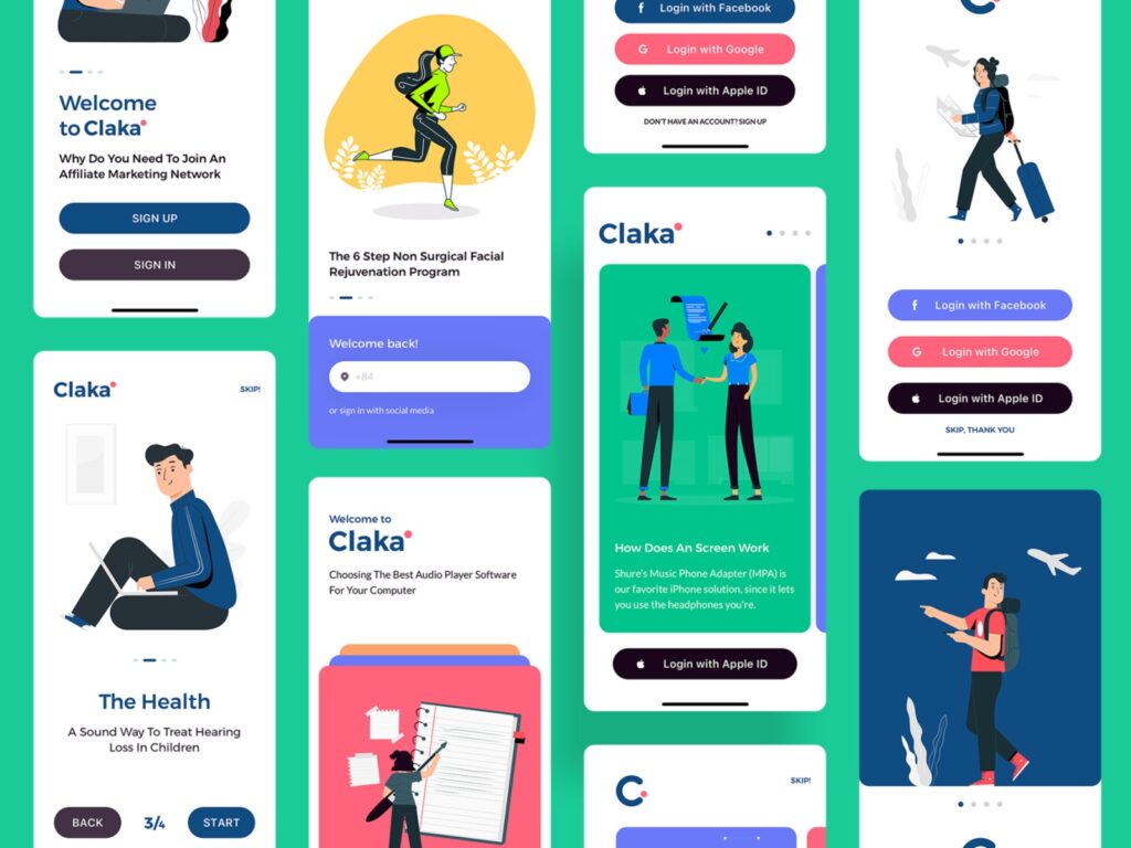 Claka  app ui kit walkthrough .xd素材下载