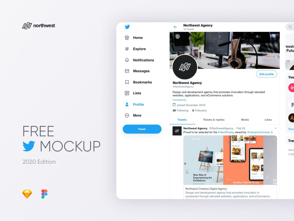 twitter 社交网站模板 .sketch素材下载