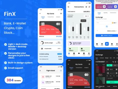FinX 金融、银行、数字货币2个风格成套app ui & 设计系统 .fig .sketch素材下载