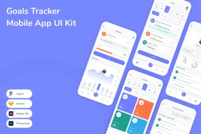 任务目标跟踪器移动应用App UI Kit (SKETCH,FIG,XD,PSD)