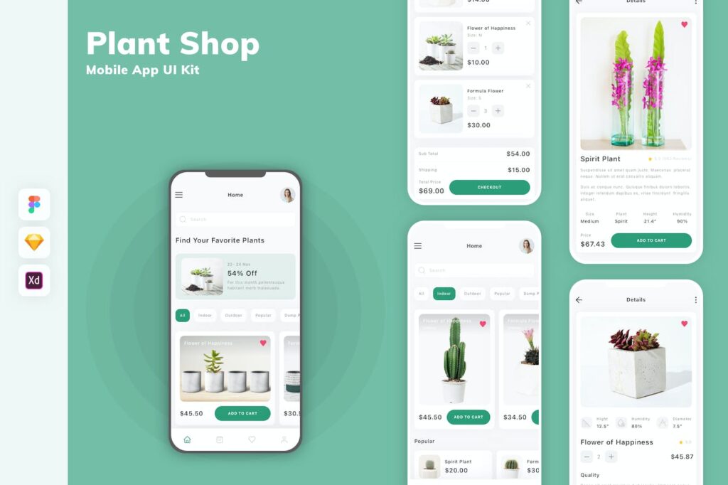 植物商店移动应用APP UI KIT (SKETCH,FIG,XD)