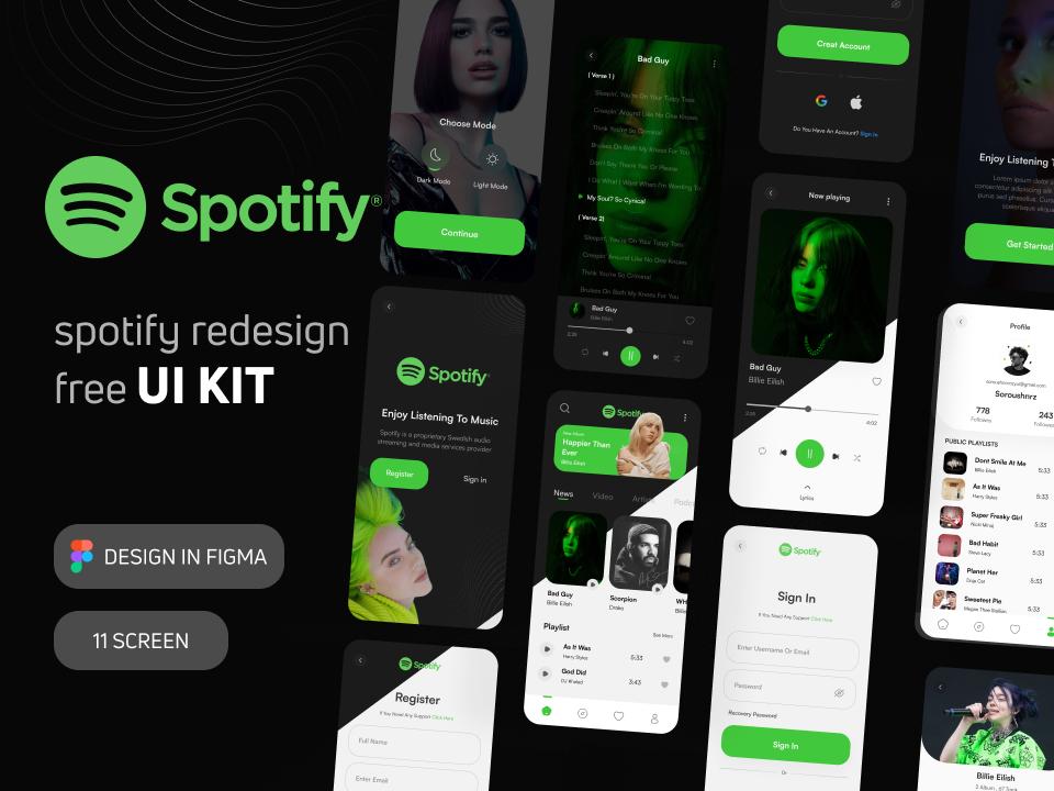 Spotify app redesign 明暗2各主题UI .fig素材下载