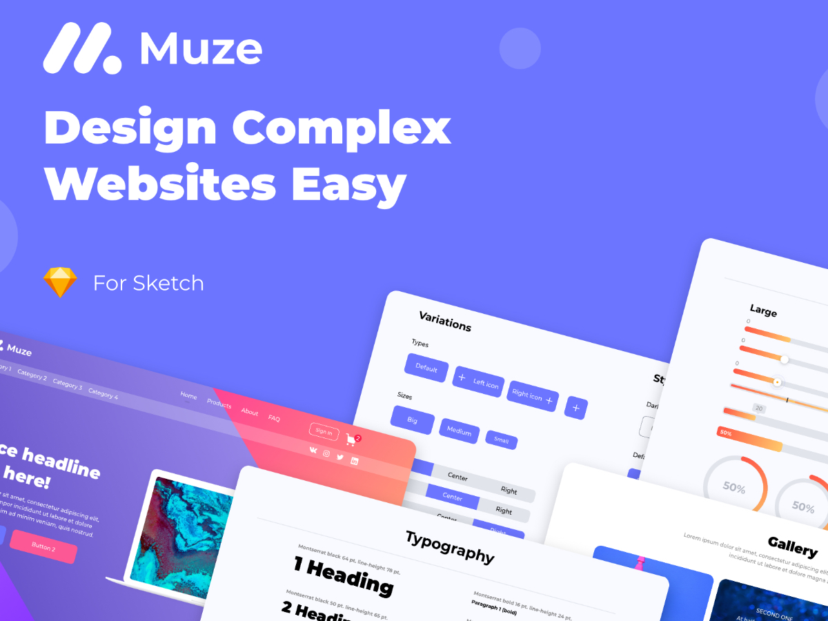 Muze 大型网页设计UI素材库 UI KIT .sketch素材下载