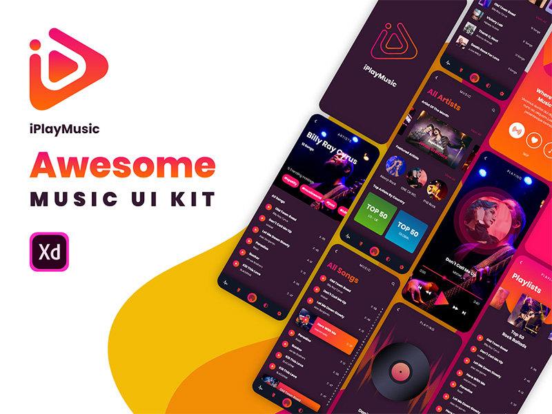 音乐app ui 模板 iplaymusic uikit .xd素材下载