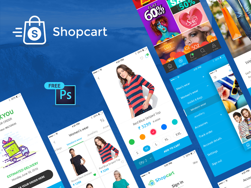 电商app shop cart 整体UI .psd素材下载