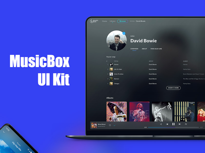 MusicBox 音乐平台网页版ui kit .xd素材下载