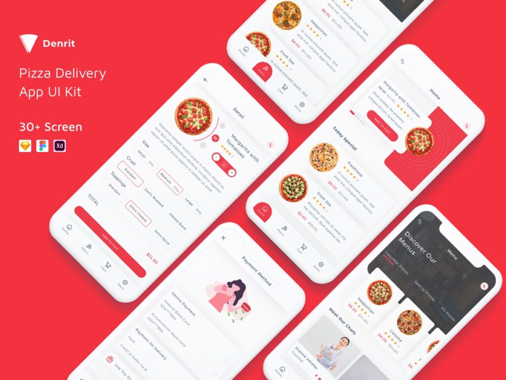 披萨外卖app ui kit Denrit .xd .fig .sketch素材下载