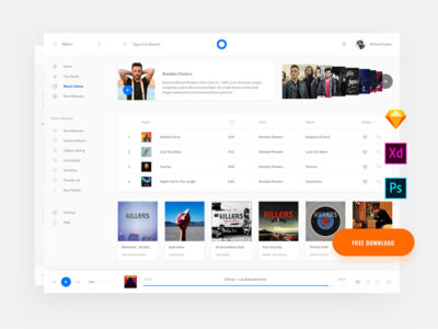 音乐网站播放页ui .sketch .xd .psd素材下载