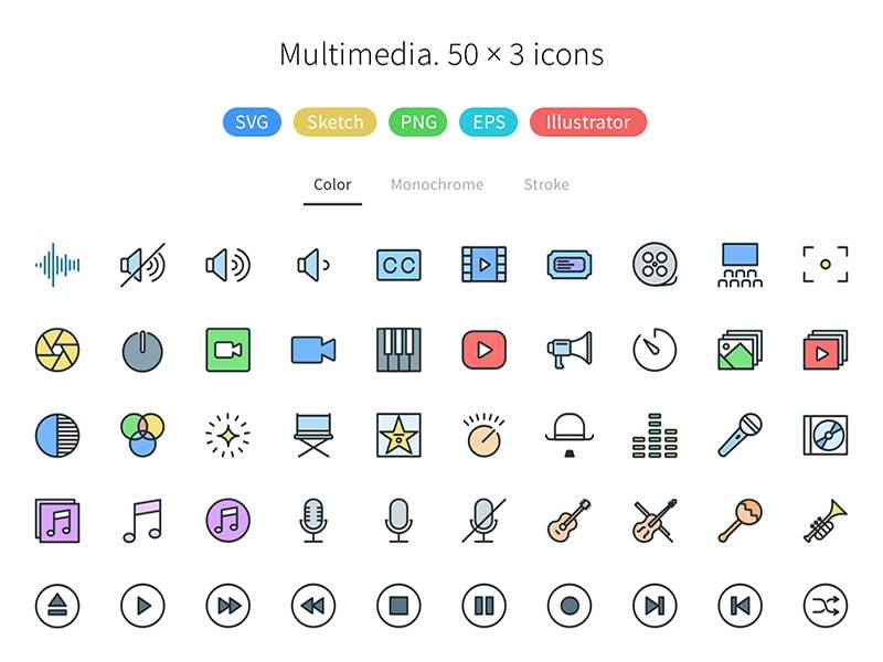 Multimedia – Pioneer Icons（svg、sketch、ai）