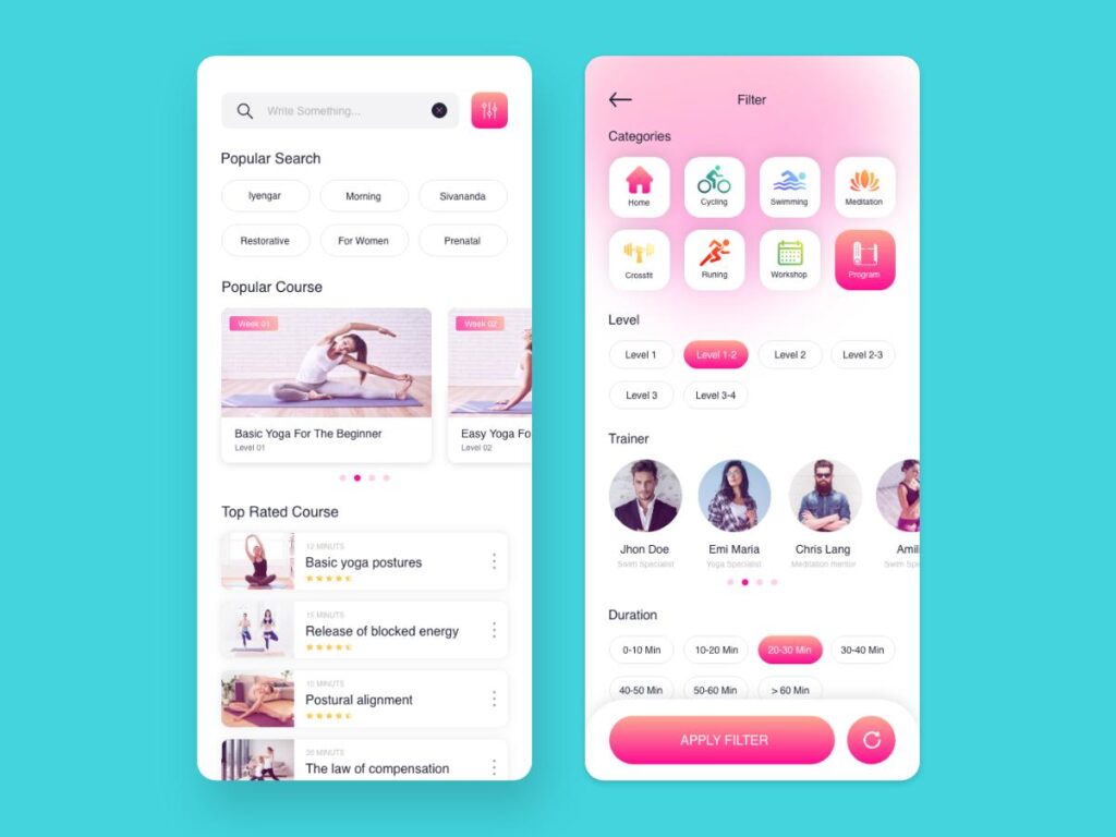 瑜伽健身app ui .fig .xd .psd .sketch素材下载