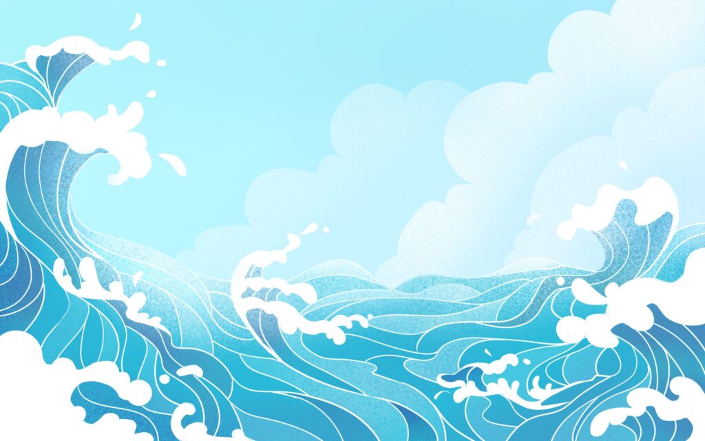 海浪卡通插画大海海洋海水浪花风景蓝色.PSD