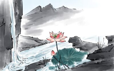 古典中国典雅荷花水墨风景插画背景装饰素材(35) .psd素材下载